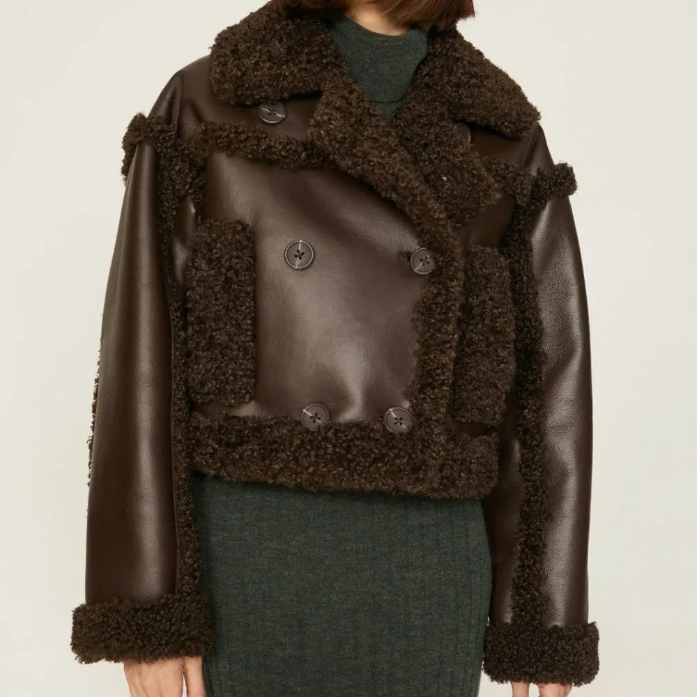 STAND STUDIO Women's Kristy Faux-Shearling Jacket Size US 10 In Brown - Picture 1 of 9